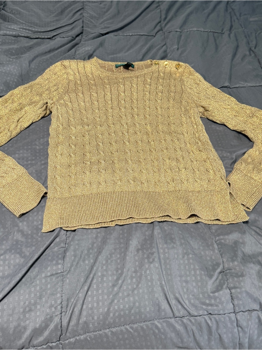 Lauren Ralph Lauren Petite Large Gold Pull On Sweater Cable Knit PL